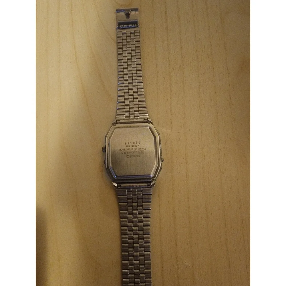 Vintage Casio AQ-321 Ana-Digi Watch Silver Tone Stainless Steel Square Face